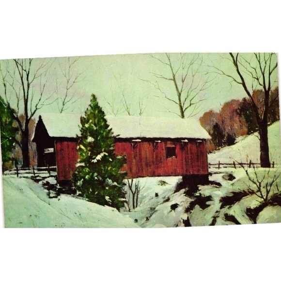Covered Bridge Waitsfield Vermont Postcard Travel Souvenir Unposted Snow Winter - Picture 1 of 2